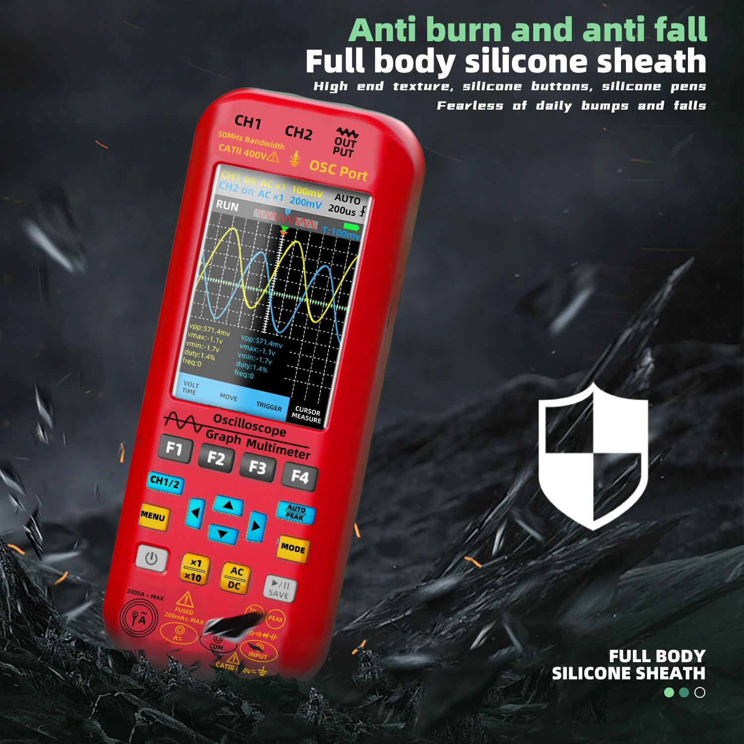 BSIDE O9 2*50MHZ Dual Channel 3in1 Oscilloscope Multimeter Signal Source 3.98inch TFT Display Oscope Meter Handheld Oscilloscope 250MSa/s Sampling Rate with Waveform Save and View Function — view 6