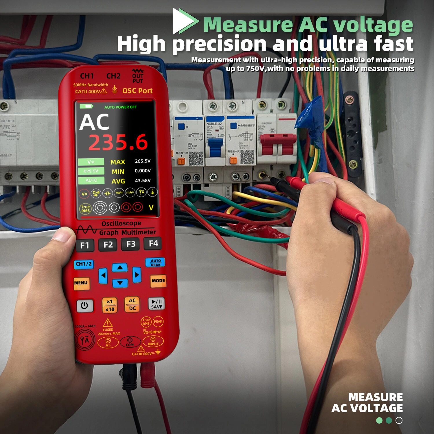 BSIDE O9 2*50MHZ Dual Channel 3in1 Oscilloscope Multimeter Signal Source 3.98inch TFT Display Oscope Meter Handheld Oscilloscope 250MSa/s Sampling Rate with Waveform Save and View Function — view 8
