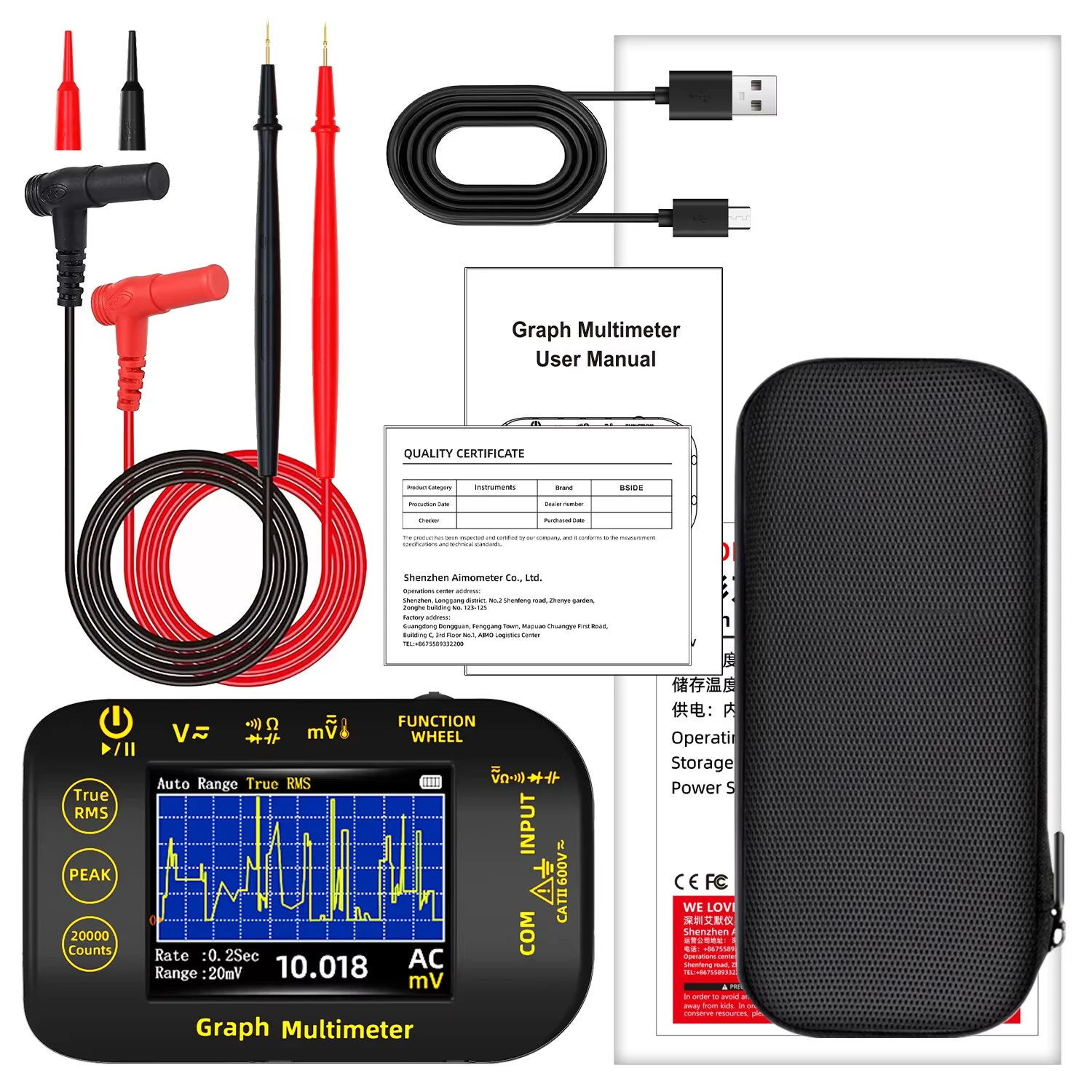 BSIDE S450 Intelligent Digital Multimeter 20000 Counts Voltage Real-Time Waveform Recording Temperature Test Lithium Battery Voltmeter