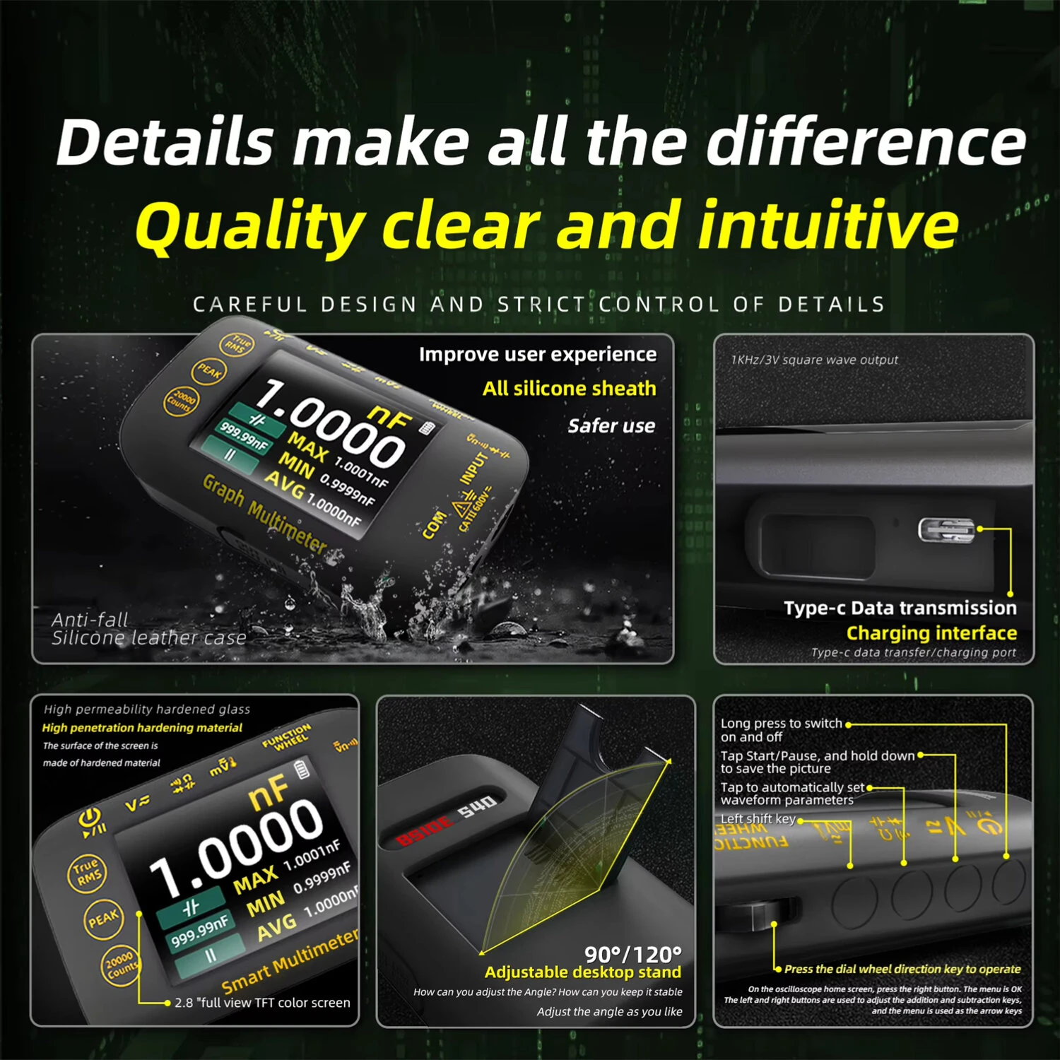 BSIDE S450 Intelligent Digital Multimeter 20000 Counts Voltage Real-Time Waveform Recording Temperature Test Lithium Battery Voltmeter — view 8