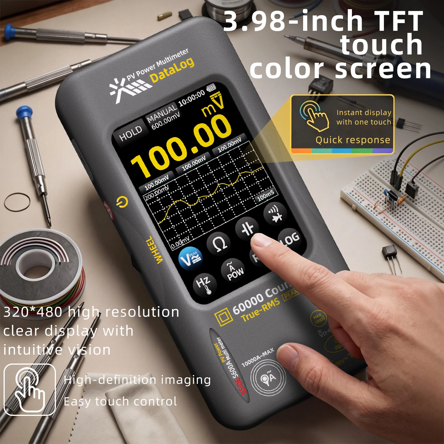 BSIDE S600A Graphic Multimeter 3.98TFT Touch Screen  60000 Counts Data Logger True-RMS Graphic Tester Photovoltaic Multimeter — view 3