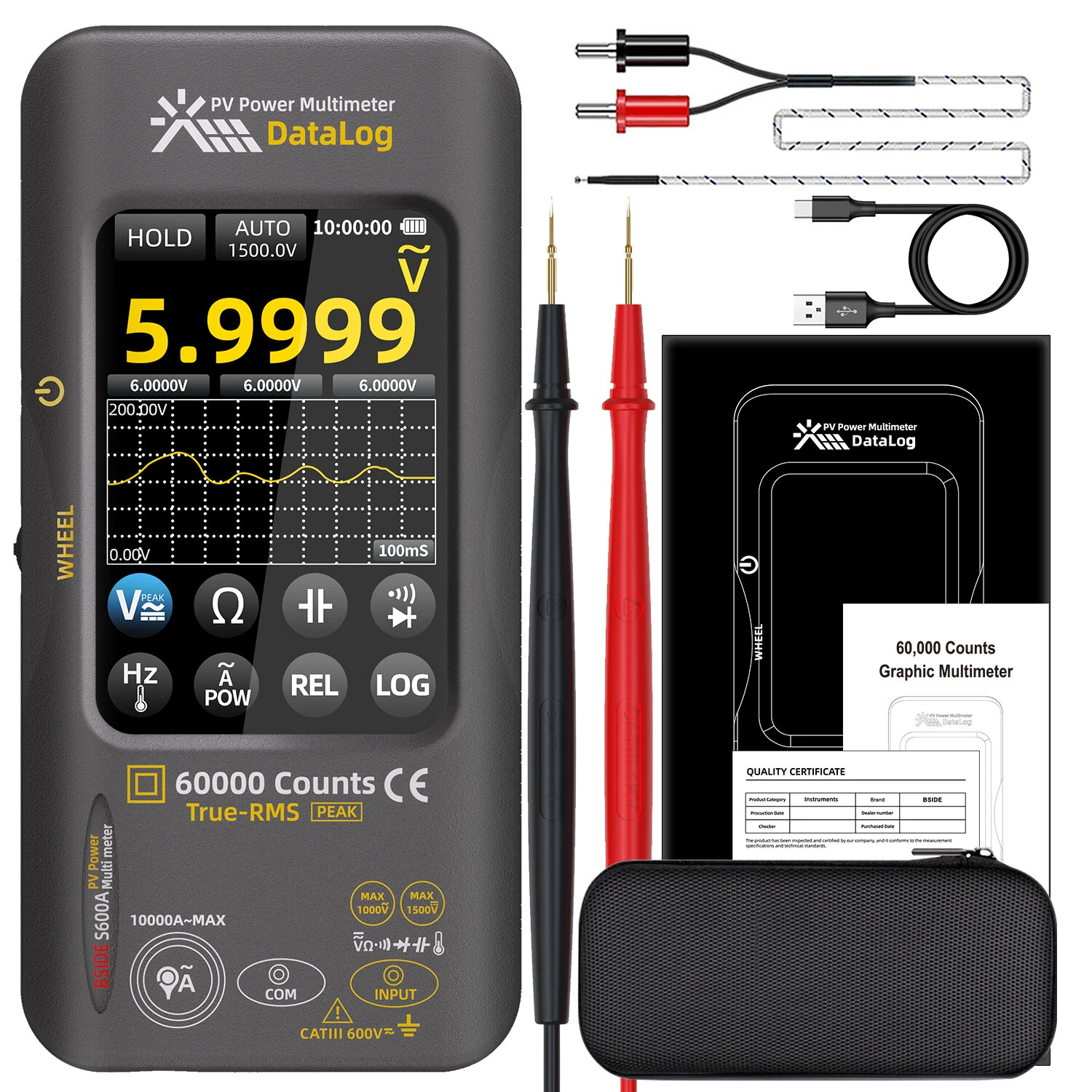 BSIDE S600A Graphic Multimeter 3.98TFT Touch Screen  60000 Counts Data Logger True-RMS Graphic Tester Photovoltaic Multimeter — view 8