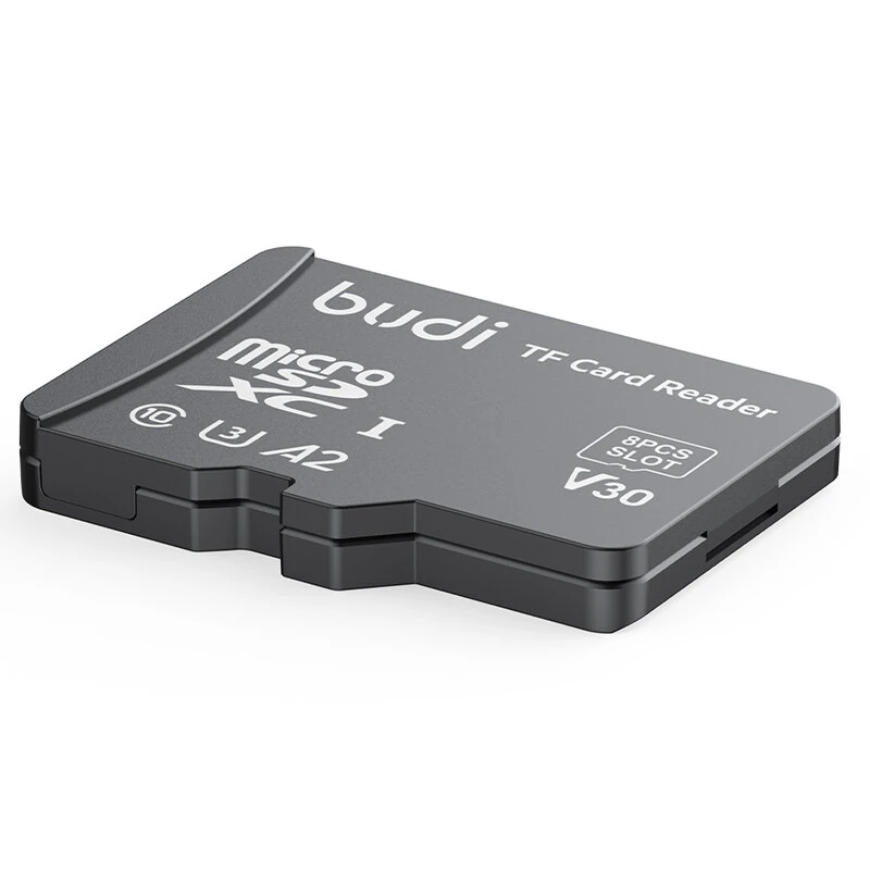 Budi CP580 TF Card Reader with TF Card Appearance Design 8 TF Cards Stroage Slots Support 480Mbps High Transmission Speed Memory Card Reader Case — view 3