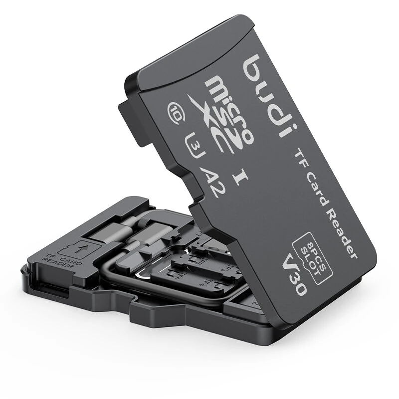 Budi CP580 TF Card Reader with TF Card Appearance Design 8 TF Cards Stroage Slots Support 480Mbps High Transmission Speed Memory Card Reader Case — view 5