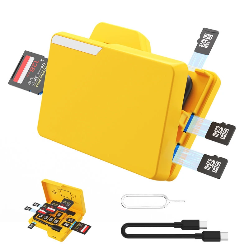 Budi CP585Y Folder Style Reader 4 Card Simultaneous Reading 4 SD+11 TF Cards Storage USB3.0 Type-C 5Gbps High Speed Data Transfer Portable Card Reader — view 3