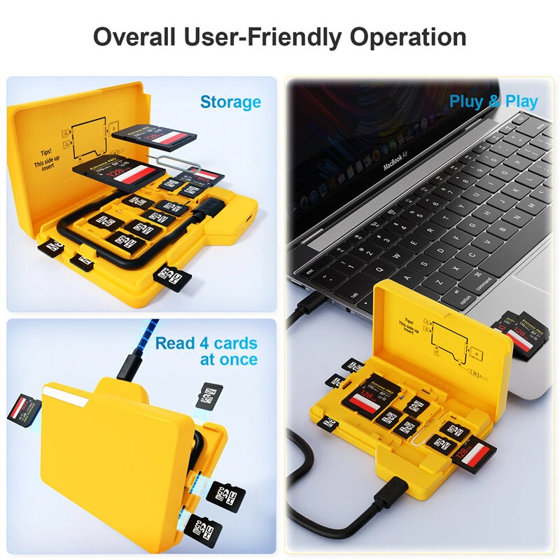 Budi CP585Y Folder Style Reader 4 Card Simultaneous Reading 4 SD+11 TF Cards Storage USB3.0 Type-C 5Gbps High Speed Data Transfer Portable Card Reader — view 5