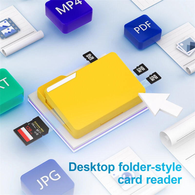 Budi CP585Y Folder Style Reader 4 Card Simultaneous Reading 4 SD+11 TF Cards Storage USB3.0 Type-C 5Gbps High Speed Data Transfer Portable Card Reader — view 6