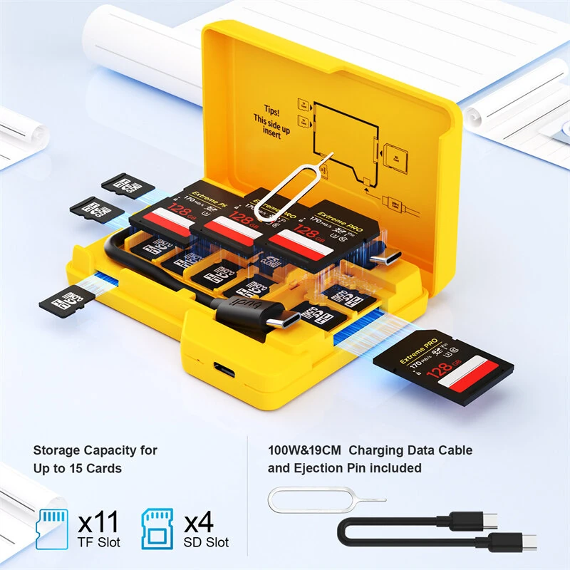 Budi CP585Y Folder Style Reader 4 Card Simultaneous Reading 4 SD+11 TF Cards Storage USB3.0 Type-C 5Gbps High Speed Data Transfer Portable Card Reader — view 8