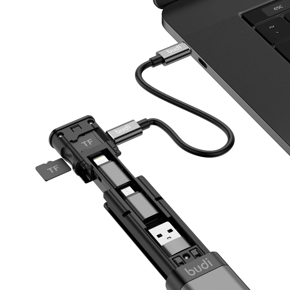 BUDI Multi-function Smart Adapter Card Storage Data Cable Stick USB Box Multi-Cable SIM KIT TF Card Memory Reader Computer Accessories for MacBook for iPhone 12 for Samsung Galaxy Note S20 ultra Huawei Mate40 OnePlus 8 Pro OPPO — view 6