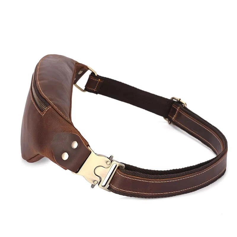 BULLCAPTAIN Genuine Leather Men's Belt Bag Crazy Horse Leather Casual Crossbody Bag Classic Retro Chest Bag Outdoor Storage Mountaineering Mobile Phone Bag Waist Bag — view 6