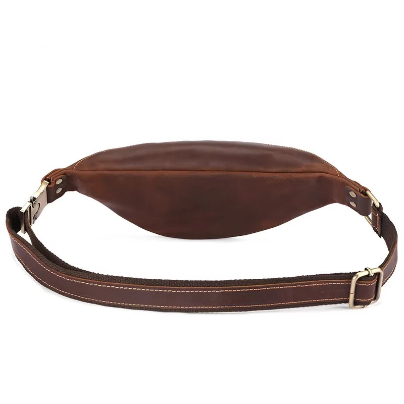 BULLCAPTAIN Genuine Leather Men's Belt Bag Crazy Horse Leather Casual Crossbody Bag Classic Retro Chest Bag Outdoor Storage Mountaineering Mobile Phone Bag Waist Bag — view 7