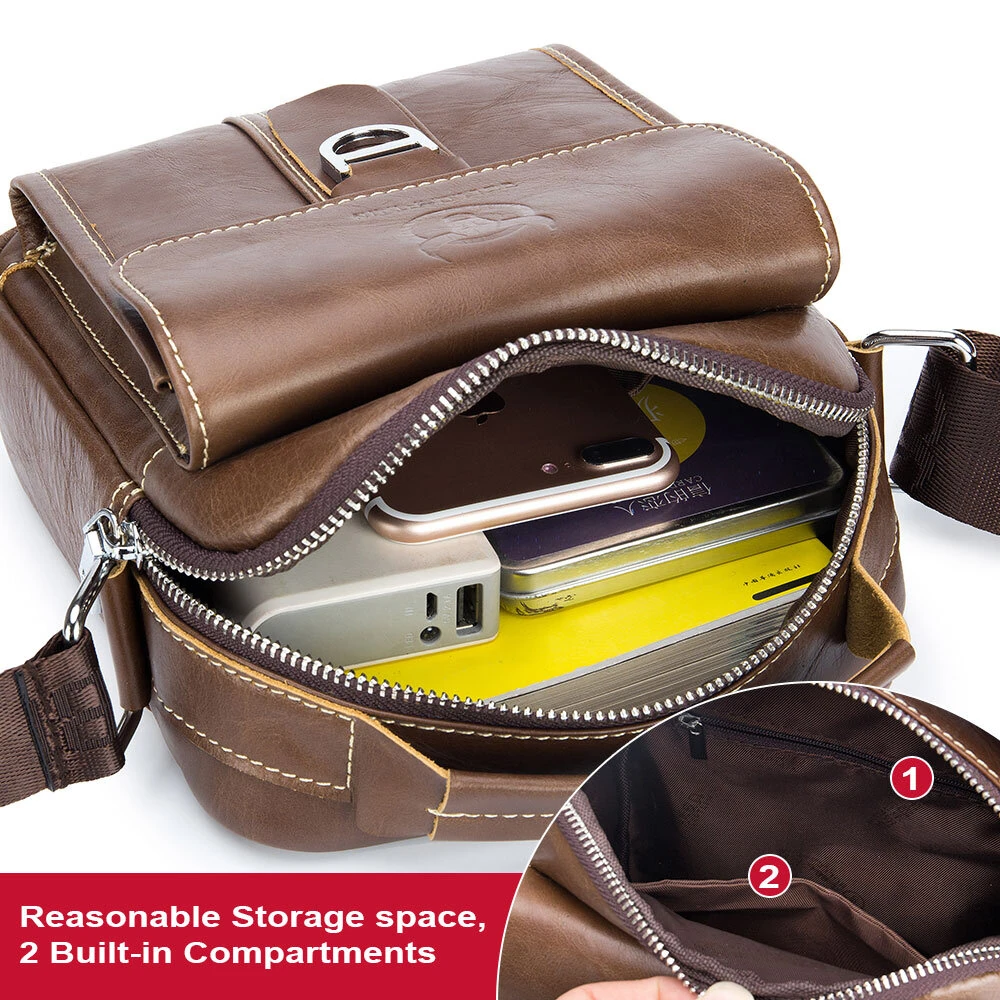 BULLCAPTAIN Genuine Leather Men's Messenger Bag Casual Crossbody Handbag Gift for Man Business Shoulder Bag — view 7