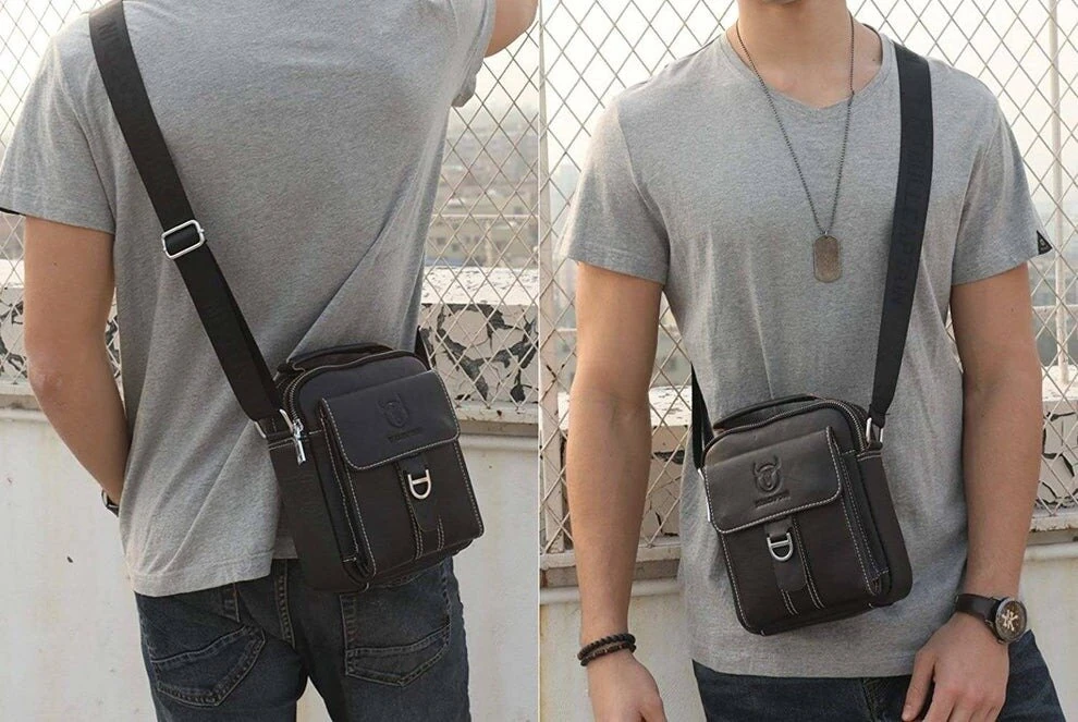 BULLCAPTAIN Genuine Leather Men's Messenger Bag Casual Crossbody Handbag Gift for Man Business Shoulder Bag — view 9