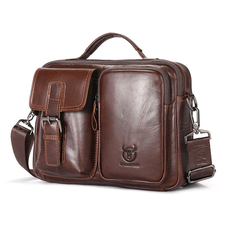 BULLCAPTAIN Genuine Leather Mens Shoulder Bag Business Crossbody Bag Male Briefcase Messenger Bag Men's Casual Handbags Vintage Flap Clutch Purse Tote — image 1