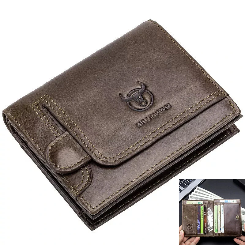 BULLCAPTAIN Genuine Leather Wallet for Men Retro Large Capacity Wallet RFID Blocking Wallet Multi-card Position Credit Card Purse Multifunctional Card Bag, Short Mens Wallet Gifts with Gift Box — BULLCAPTAIN