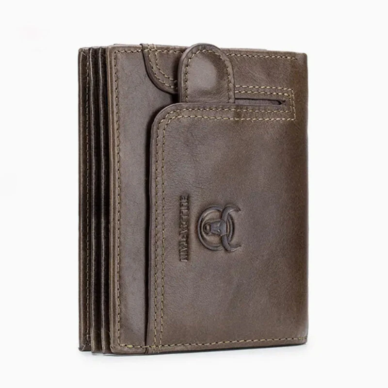 BULLCAPTAIN Genuine Leather Wallet for Men Retro Large Capacity Wallet RFID Blocking Wallet Multi-card Position Credit Card Purse Multifunctional Card Bag, Short Mens Wallet Gifts with Gift Box — view 2