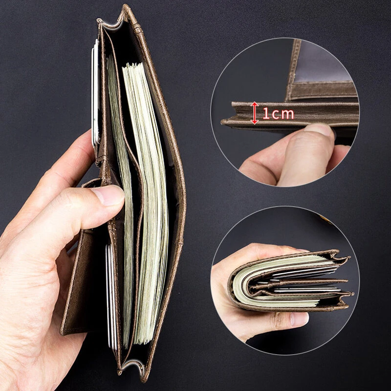 BULLCAPTAIN Genuine Leather Wallet for Men Retro Large Capacity Wallet RFID Blocking Wallet Multi-card Position Credit Card Purse Multifunctional Card Bag, Short Mens Wallet Gifts with Gift Box — view 5