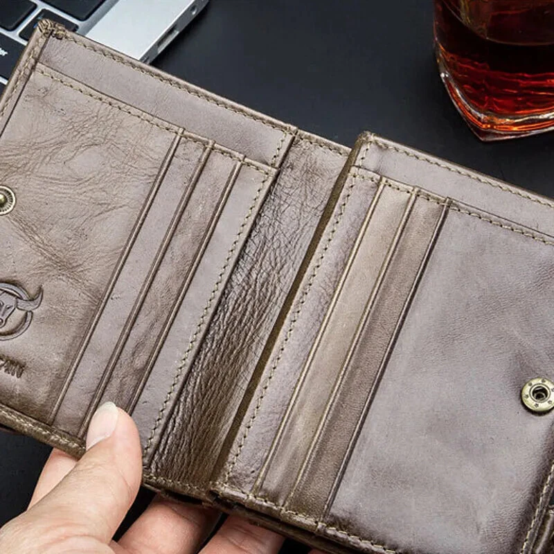 BULLCAPTAIN Genuine Leather Wallet for Men Retro Large Capacity Wallet RFID Blocking Wallet Multi-card Position Credit Card Purse Multifunctional Card Bag, Short Mens Wallet Gifts with Gift Box — view 6
