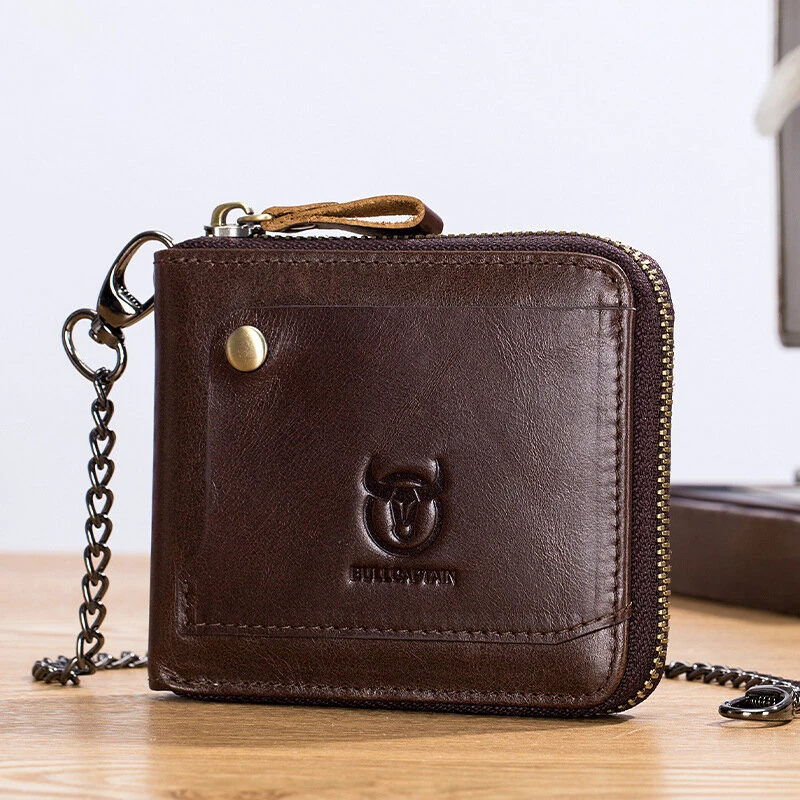 BULLCAPTAIN Men Genuine Leather Wallets Multifunction Bifold Zipper Wallets RFID Anti-magnetic Multi-card Slot Card Holder Coin Purse — BULLCAPTAIN