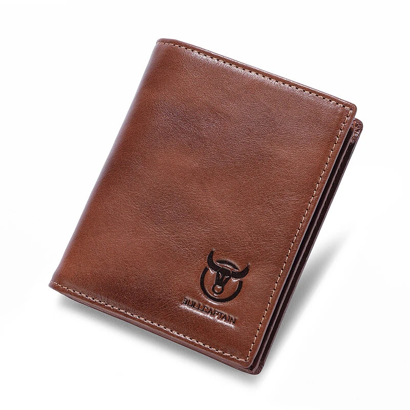 BULLCAPTAIN Men's Genuine Leather RFID Wallet Handmade Cowhide Thin Design Large Capacity Short Coin Purse Clip Business Casual Card Bag Gift — view 10