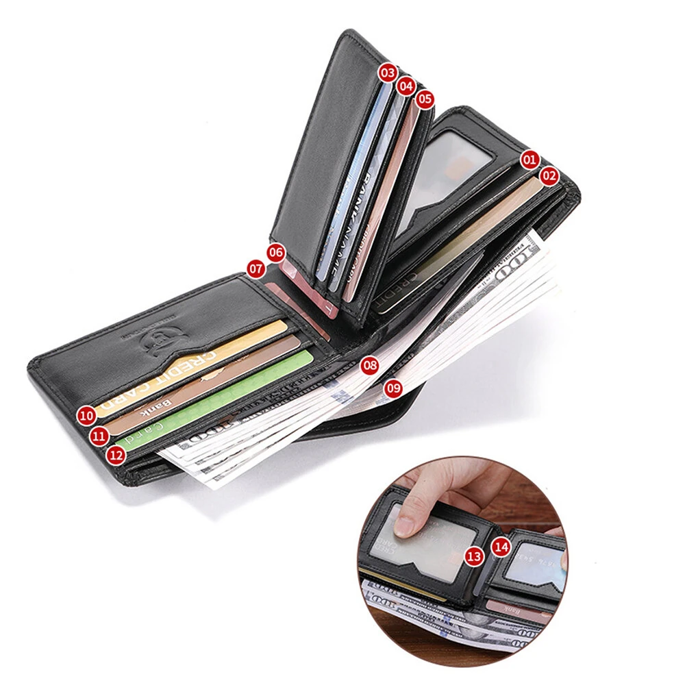 BULLCAPTAIN Men's Genuine Leather Wallet Business Casual Cash Clip Multifunctional RFID Antimagnetic Multi-Card Slot Coin Purse — view 4
