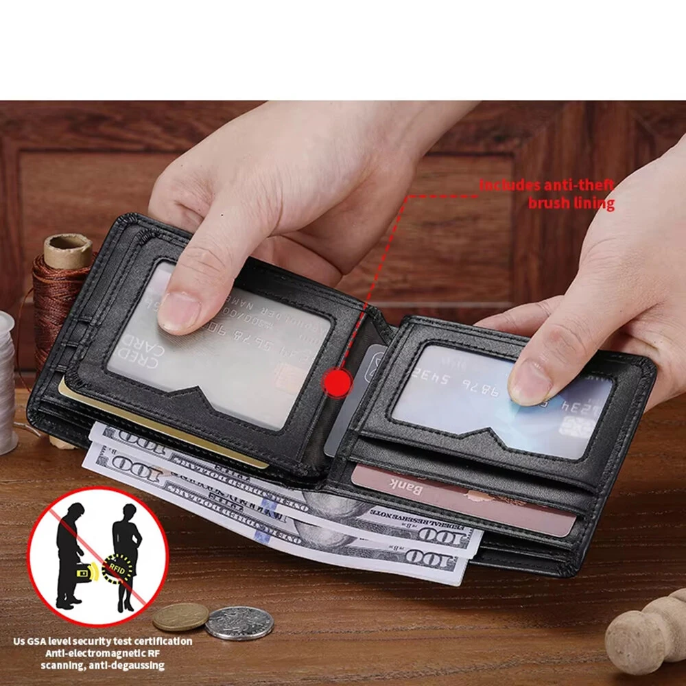 BULLCAPTAIN Men's Genuine Leather Wallet Business Casual Cash Clip Multifunctional RFID Antimagnetic Multi-Card Slot Coin Purse — view 6