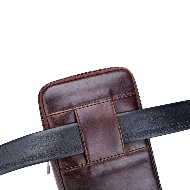 BULLCAPTAIN Men's Leather Belt Waist Bag Travel Small Fanny Pack Phone Pouch Multifunctional Male Waist Bag Leather Pouch — view 2