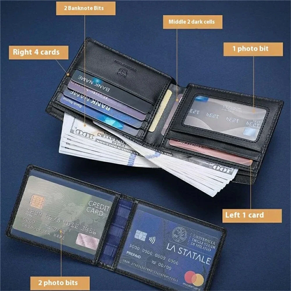 BULLCAPTAIN Men's RFID Genuine Leather Billfold Wallet with Gift Box Business Casual Multi-Card Slot Card Holder Money Clip Gift for Boyfriend Father Husband Gift — view 2