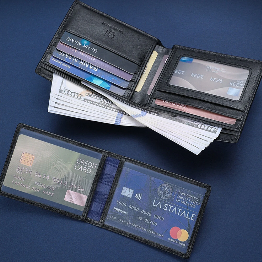 BULLCAPTAIN Men's RFID Genuine Leather Billfold Wallet with Gift Box Business Casual Multi-Card Slot Card Holder Money Clip Gift for Boyfriend Father Husband Gift — view 3