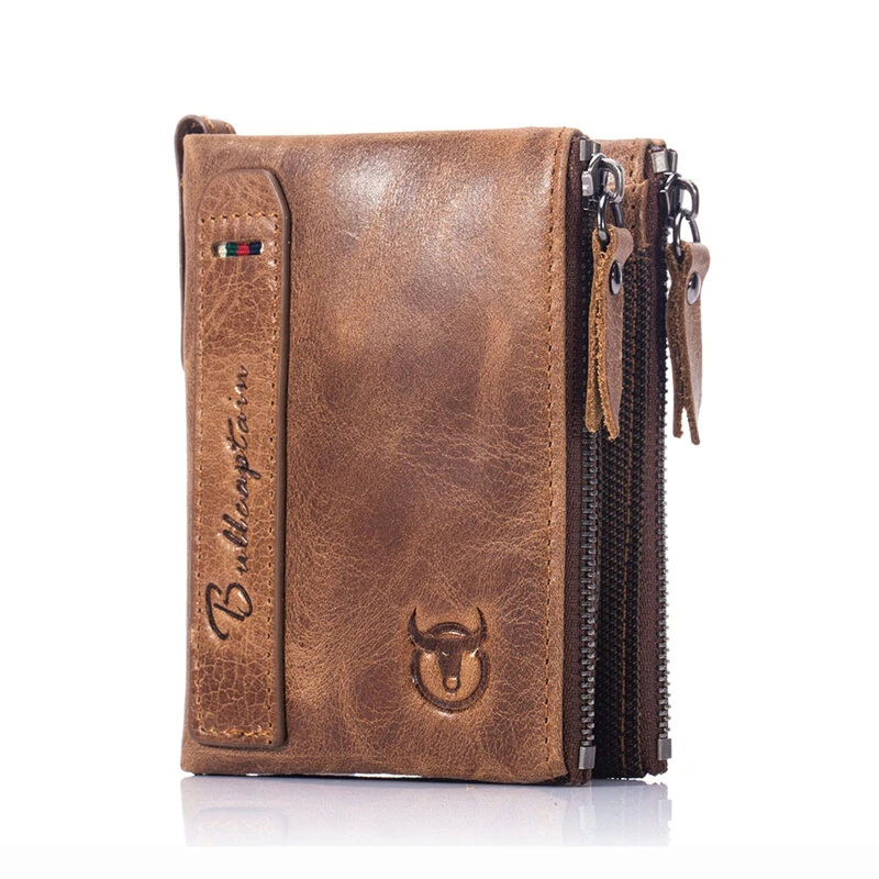 BULLCAPTAIN Vintage Men's Wallet Top-grain Cowhide Leather Zipper Card Holder Coin Purse Business Casual Male Money Clip — BULLCAPTAIN