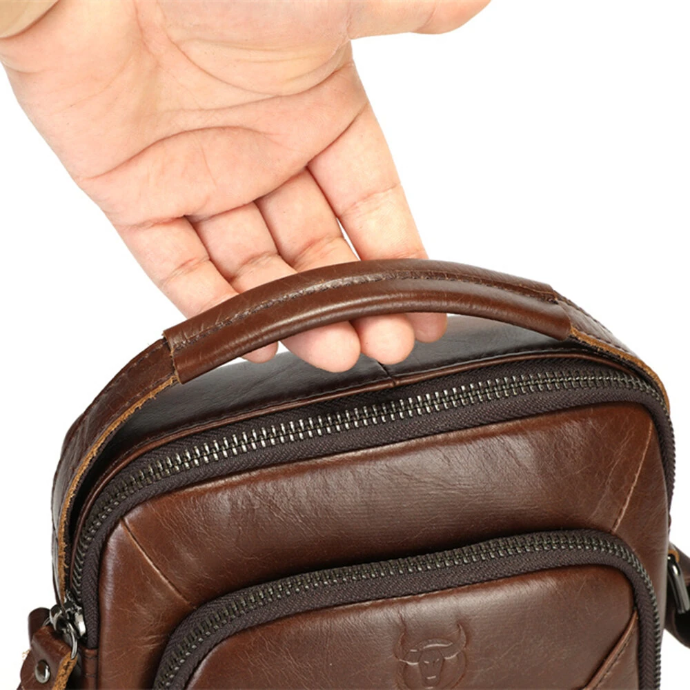 BULLCAPTIAN Men's Soft Genuine Leather Messenger Bag Business Casual Multi-functional Zipper Handheld Crossbody Bag — view 2