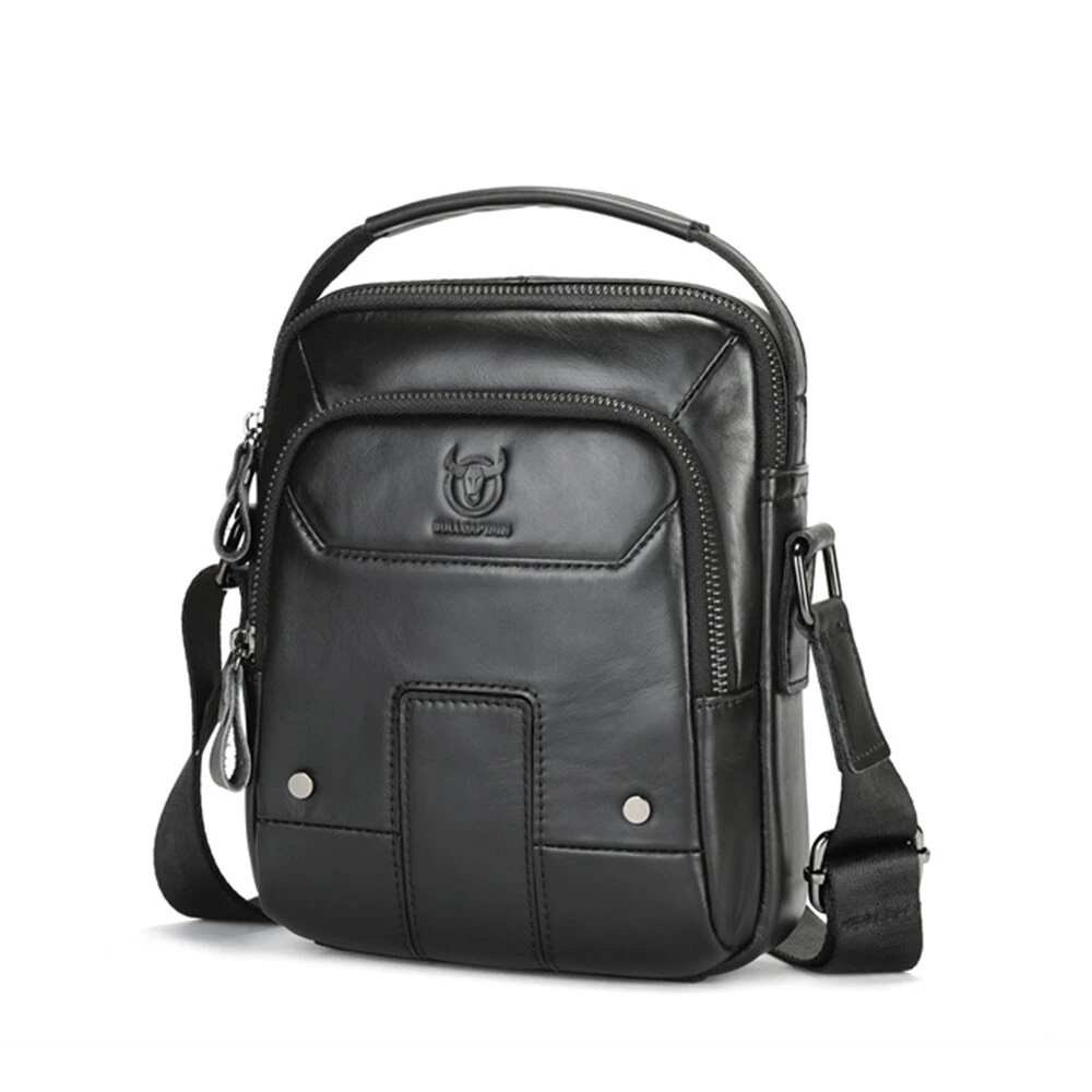 BULLCAPTIAN Men's Soft Genuine Leather Messenger Bag Business Casual Multi-functional Zipper Handheld Crossbody Bag — view 9