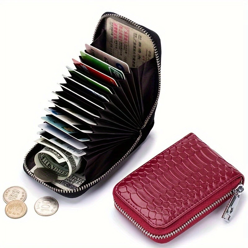 Business PU Leather ID Credit Card Holder Handbag Multi Card Leather Coin Purse Vertical Imitation Snake Texture Zipper Organ Bag — view 3