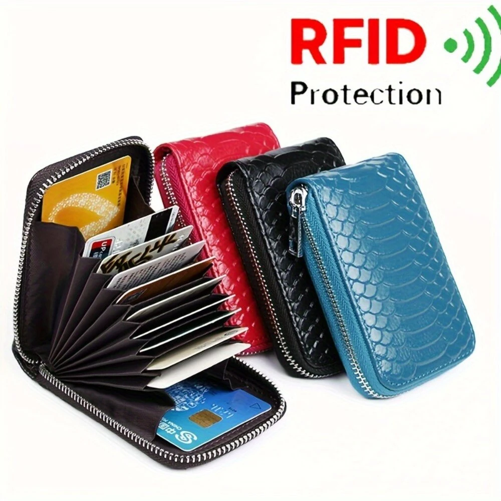 Business PU Leather ID Credit Card Holder Handbag Multi Card Leather Coin Purse Vertical Imitation Snake Texture Zipper Organ Bag — view 4