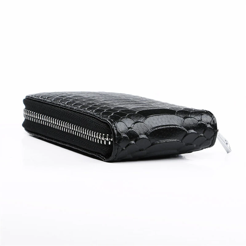 Business PU Leather ID Credit Card Holder Handbag Multi Card Leather Coin Purse Vertical Imitation Snake Texture Zipper Organ Bag — view 6