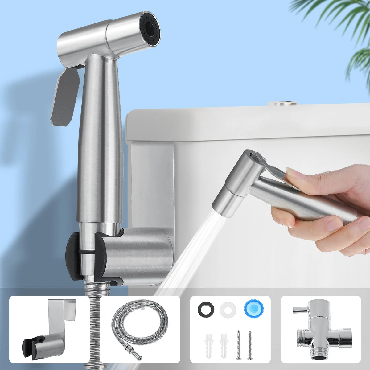 BVSOIVIA Handheld Toilet Bidet Sprayer Set Kit Stainless Steel Hand Bidet faucet Bathroom Hand Sprayer Shower Head — BVSOIVIA