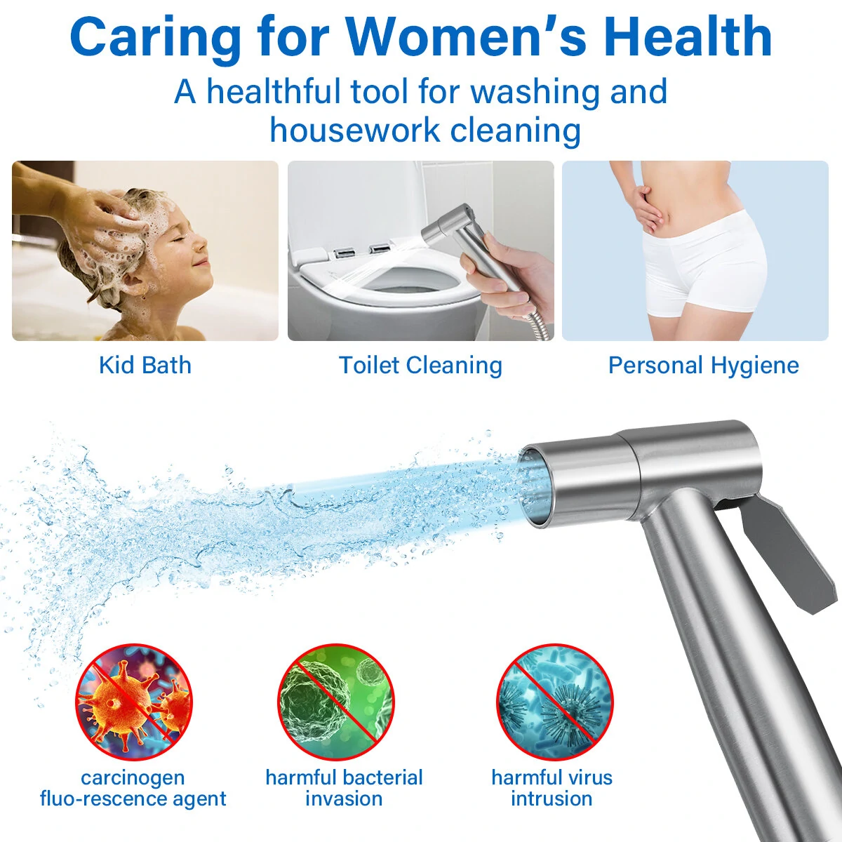 BVSOIVIA Handheld Toilet Bidet Sprayer Set Kit Stainless Steel Hand Bidet faucet Bathroom Hand Sprayer Shower Head — view 5