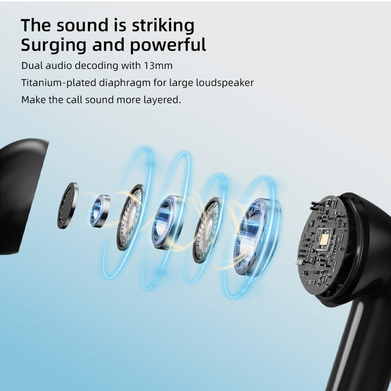 BX-T7 TWS bluetooth 5.4 Earphone Smart Touch Screen Earphone 13mm Large Moving Coil Call Noise Cancelling 30H Battery Life IPX5 Waterproof Touch Control In-ear Sports Headphones — view 3