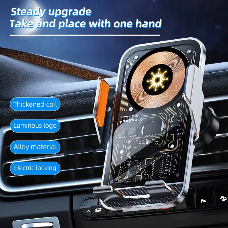C10 15W Transparent Universal Car Wireless Charger Fast Wireless Mobile Charging Bracket Air Outlet Holder for Smart Phones for iPhone 17 17Pro 16 Pro Max 15 14 for Xiaomi 17pro for OPPO for Huawei Mate XTs — view 2