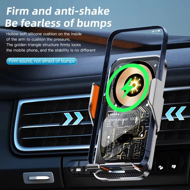 C10 15W Transparent Universal Car Wireless Charger Fast Wireless Mobile Charging Bracket Air Outlet Holder for Smart Phones for iPhone 17 17Pro 16 Pro Max 15 14 for Xiaomi 17pro for OPPO for Huawei Mate XTs — view 3