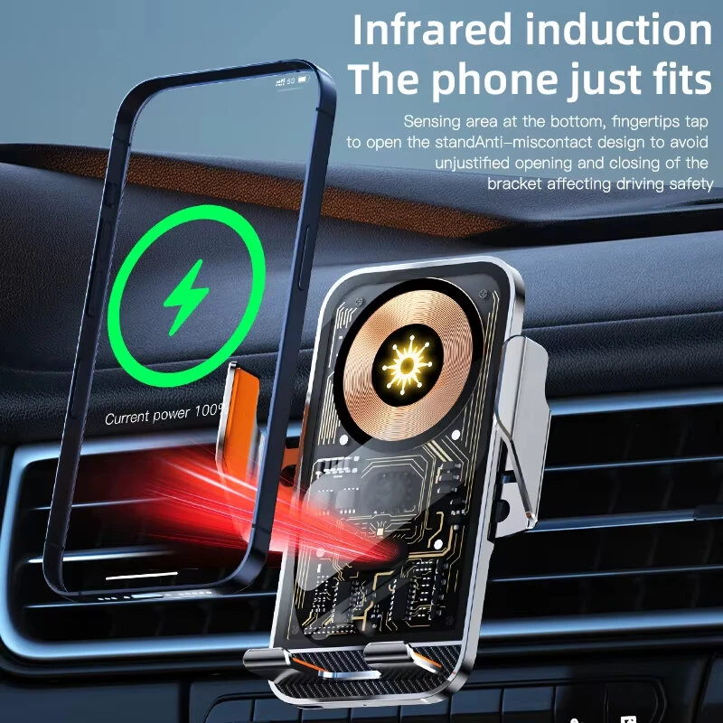 C10 15W Transparent Universal Car Wireless Charger Fast Wireless Mobile Charging Bracket Air Outlet Holder for Smart Phones for iPhone 17 17Pro 16 Pro Max 15 14 for Xiaomi 17pro for OPPO for Huawei Mate XTs — view 4