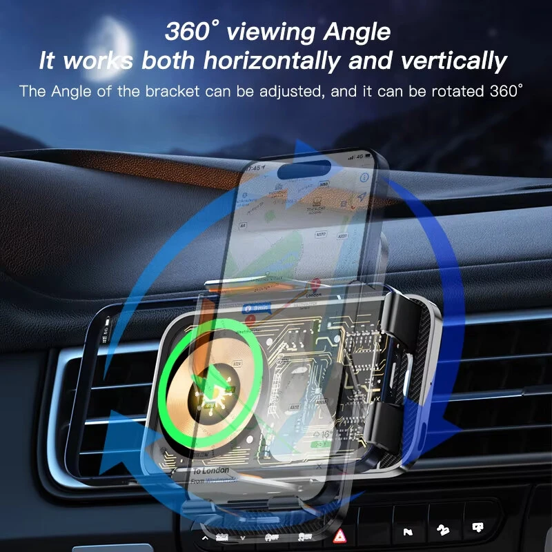 C10 15W Transparent Universal Car Wireless Charger Fast Wireless Mobile Charging Bracket Air Outlet Holder for Smart Phones for iPhone 17 17Pro 16 Pro Max 15 14 for Xiaomi 17pro for OPPO for Huawei Mate XTs — view 5