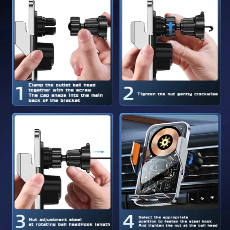 C10 15W Transparent Universal Car Wireless Charger Fast Wireless Mobile Charging Bracket Air Outlet Holder for Smart Phones for iPhone 17 17Pro 16 Pro Max 15 14 for Xiaomi 17pro for OPPO for Huawei Mate XTs — view 6
