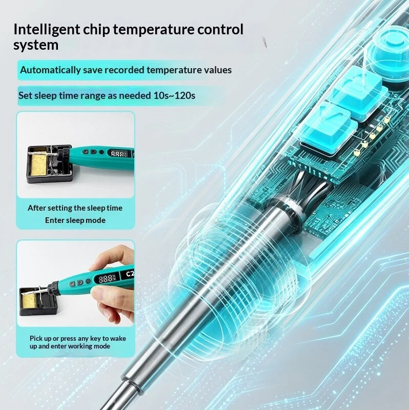 C210 USB Rechargeable Soldering Iron 3200mAH 180°C-480°C Type-C Charging LCD Digital Display 3 Integrated Tips Portable Electric Soldering Pen — view 5