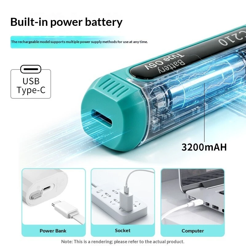 C210 USB Rechargeable Soldering Iron 3200mAH 180°C-480°C Type-C Charging LCD Digital Display 3 Integrated Tips Portable Electric Soldering Pen — view 6