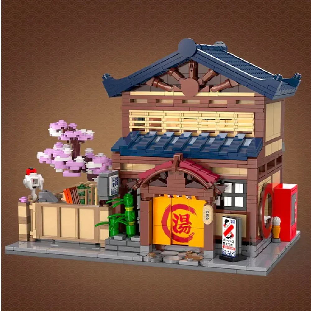 C66012W Moc Japanese Street View Series Bricks Yuzawa Bathhouse House Building Blocks 1249PCS Birthday Christmas Gift For Adult Boys — view 2