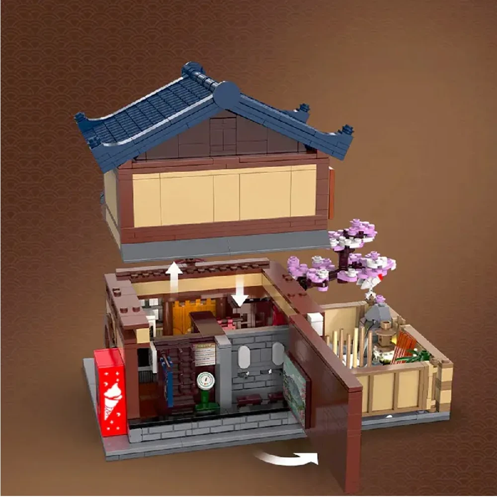 C66012W Moc Japanese Street View Series Bricks Yuzawa Bathhouse House Building Blocks 1249PCS Birthday Christmas Gift For Adult Boys — view 3