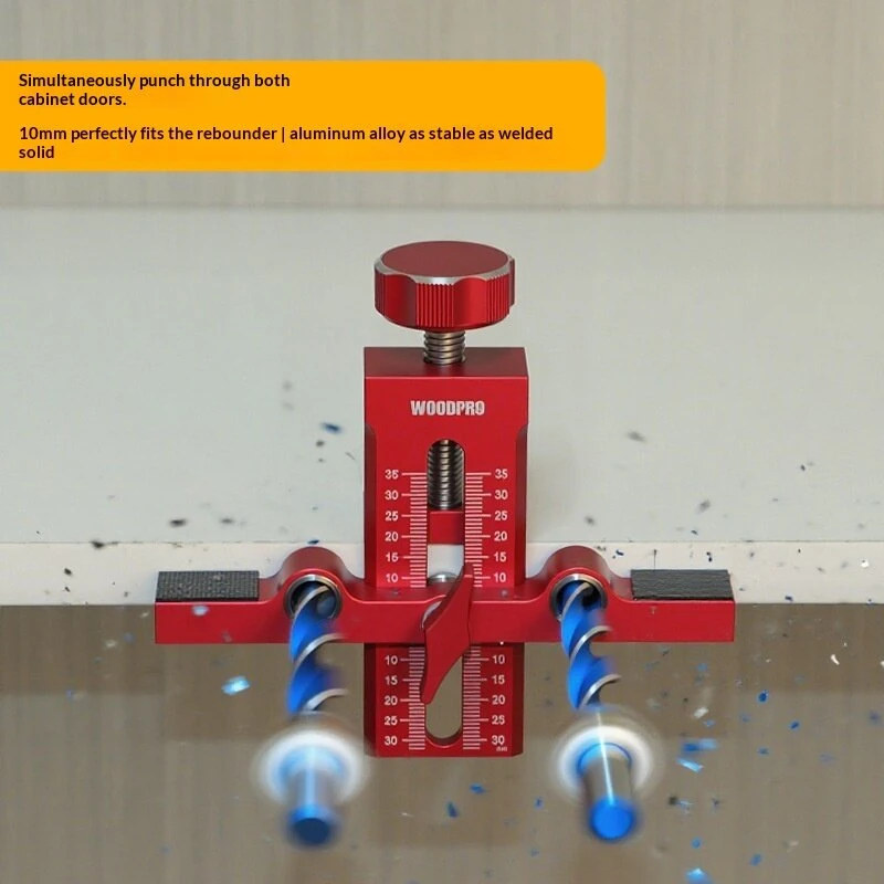 Cabinet Door Jig Dual-Hole Drill Guide for Hinge & Push Latch Installation Aluminum Alloy Hardware Woodworking Locator Tool — view 3