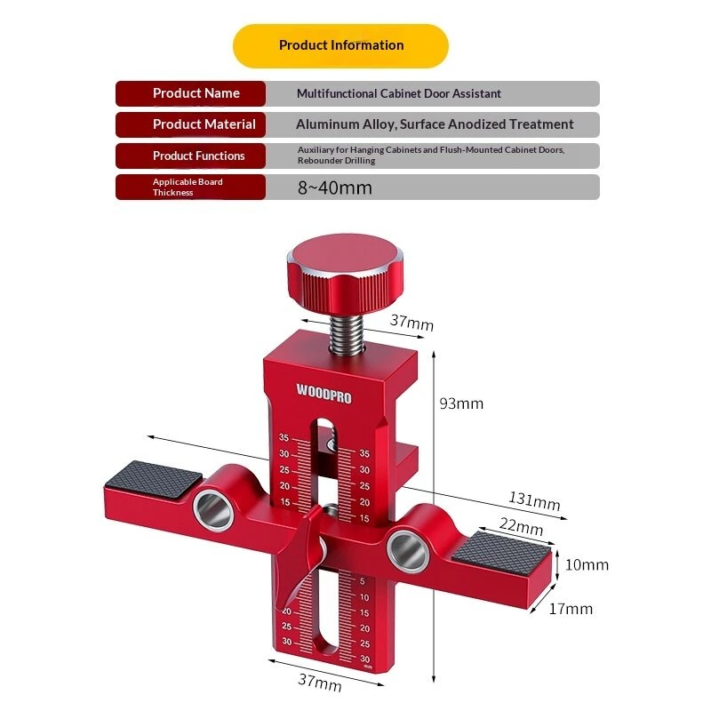 Cabinet Door Jig Dual-Hole Drill Guide for Hinge & Push Latch Installation Aluminum Alloy Hardware Woodworking Locator Tool — view 7
