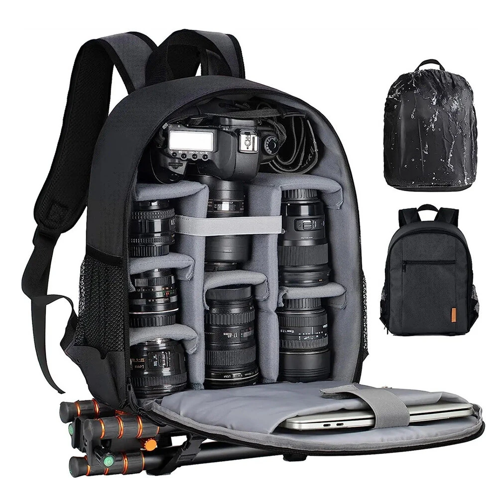Camera Backpack Bag with Waterproof Cover Multi-Compartment Design for Camera Accessories Laptop Tripod Strap Outdoor Photography Travel
